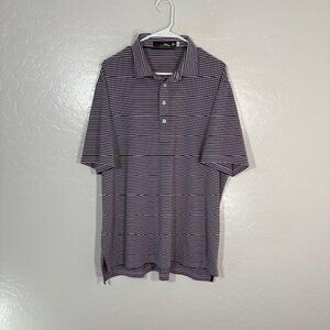 RLX Ralph Lauren Polo Shirt Mens XL Purple Navy Stripe Golf Performance Stretch